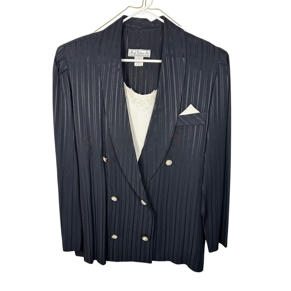 Vintage Meryl Fashions LTD Black Striped 2 Piece Suit Set Women's 18